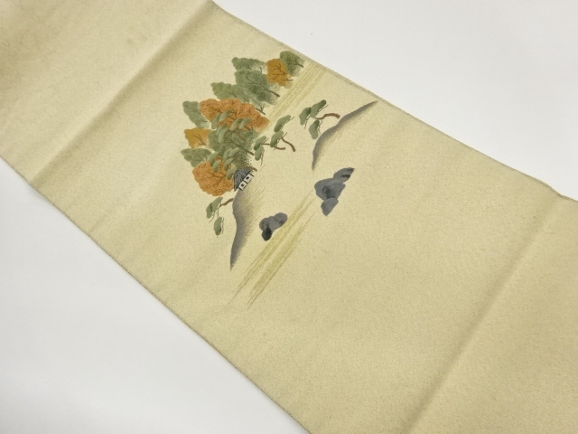 屋敷に松・木々模様刺繍名古屋帯